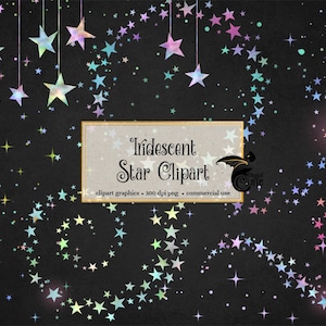 Iriserende sterren Clipart, Foil Stars Clip Art, naadloze sterpatronen, pastel regenboog eenhoorn graphics, glinsterende iriserende ster overlays
