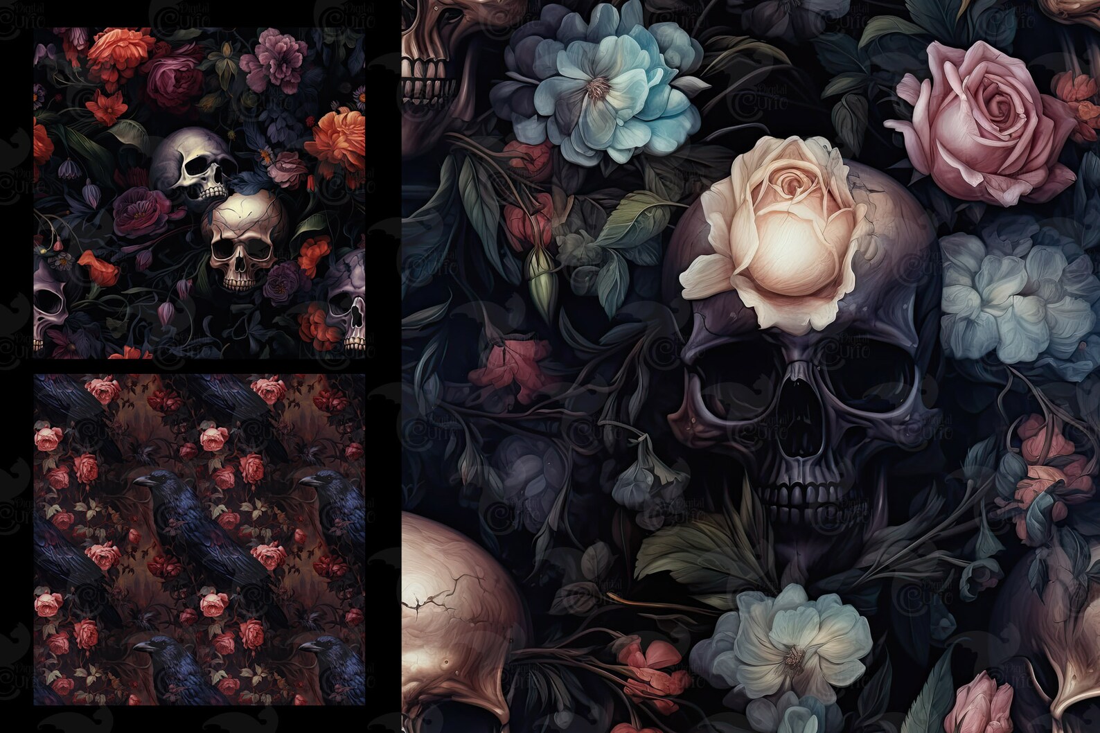 Gothic Rococo Digital Paper, Seamless Backgrounds Pattern Gothic Floral ...