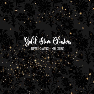 Gold Star Clusters Clipart, clipart étoile d'or, clipart étoile, ciel nocturne, paillettes, superpositions de galaxie numérique, téléchargement instantané numérique png