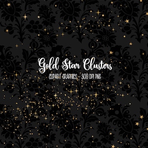 Gold Star Clusters Clipart, gold star clipart, star clip art, night sky, glitter, digital galaxy overlays, png digital instant download image 1