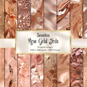 Rose Gold foil digital paper, seamless gold foil textures, glitter and shimmer textures, printable backgrounds, digital glam gold metallic