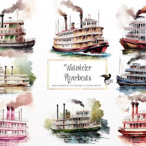 Aquarell Flussboote Clipart - niedliche Flussboot Clip Art Grafiken im PNG-Format sofortiger Download für kommerzielle Nutzung