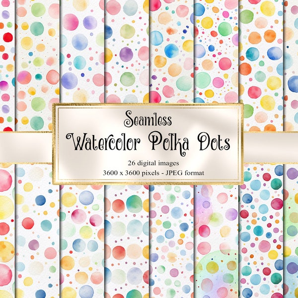 Watercolor Polka Dot Digital Paper, seamless rainbow dot printable textures printable scrapbook paper