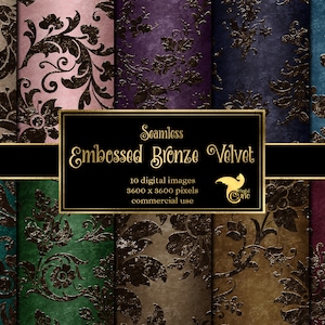 Embossed Bronze Velvet Digital Paper - nahtlose antike Hintergründe sofortiger Download für kommerzielle Nutzung