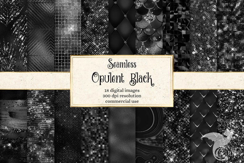 Opulent Black Digital Paper, Seamless Textures (JPG) image 1