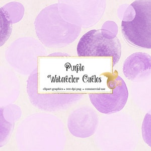 Purple Watercolor Circles Clipart, watercolour blobs in pastel purple paint digital PNG format instant download for commercial use