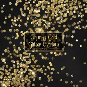 Chunky Gold Glitter Overlays, digital glitter png overlays, clip art glitter confetti instant download
