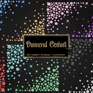 Diamond Corners, Diamond Overlays, diamond clipart, clip art png rhinestone, gems, jewels, glam confetti photo overlays, digital download