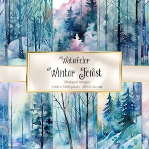 Watercolor Winter Forest Digital Paper - watercolor textures instant download printable scrapbook paper for commercial use