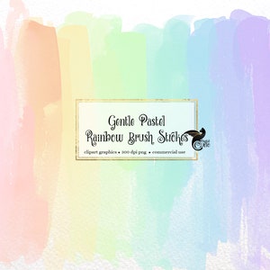 Gentle Pastel Rainbow Brush Strokes Clipart, elementos de pintura em formato PNG digital, download instantâneo para uso comercial