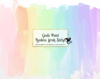 パステルレインボーブラシストローククリップアート、ペイントPNG（デジタルダウンロード）