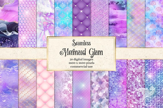 Mermaid Glam Digital Paper, Purple Foil, Glitter Textures (Digital Download)