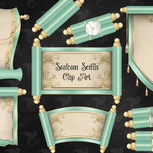 Seafoam Scrolls Clipart - clip art di arazzi digitali per disegni fantasy magici download immediato per uso commerciale