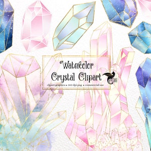 Watercolor Crystals Clipart, watercolor gems, jewels and diamonds clip art graphics, crystal clipart, precious stones instant download