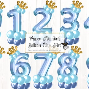 Prince Number Balloon Clip Art - blue foil digital instant download graphics in PNG format for commercial use party designs