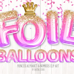 Prinzessin Folienballon Alphabet Clip Art - gold glitter Krone digitaler sofortiger Download Grafiken im PNG-Format kommerzielle Nutzung Party designs