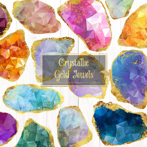 Crystallic Gold Jewels Clipart - gold foil agate gems in png format instant download for commercial use