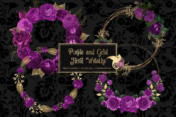 Purple and Gold Wreaths Clipart Purple Rose Wreath Clip Art | Etsy