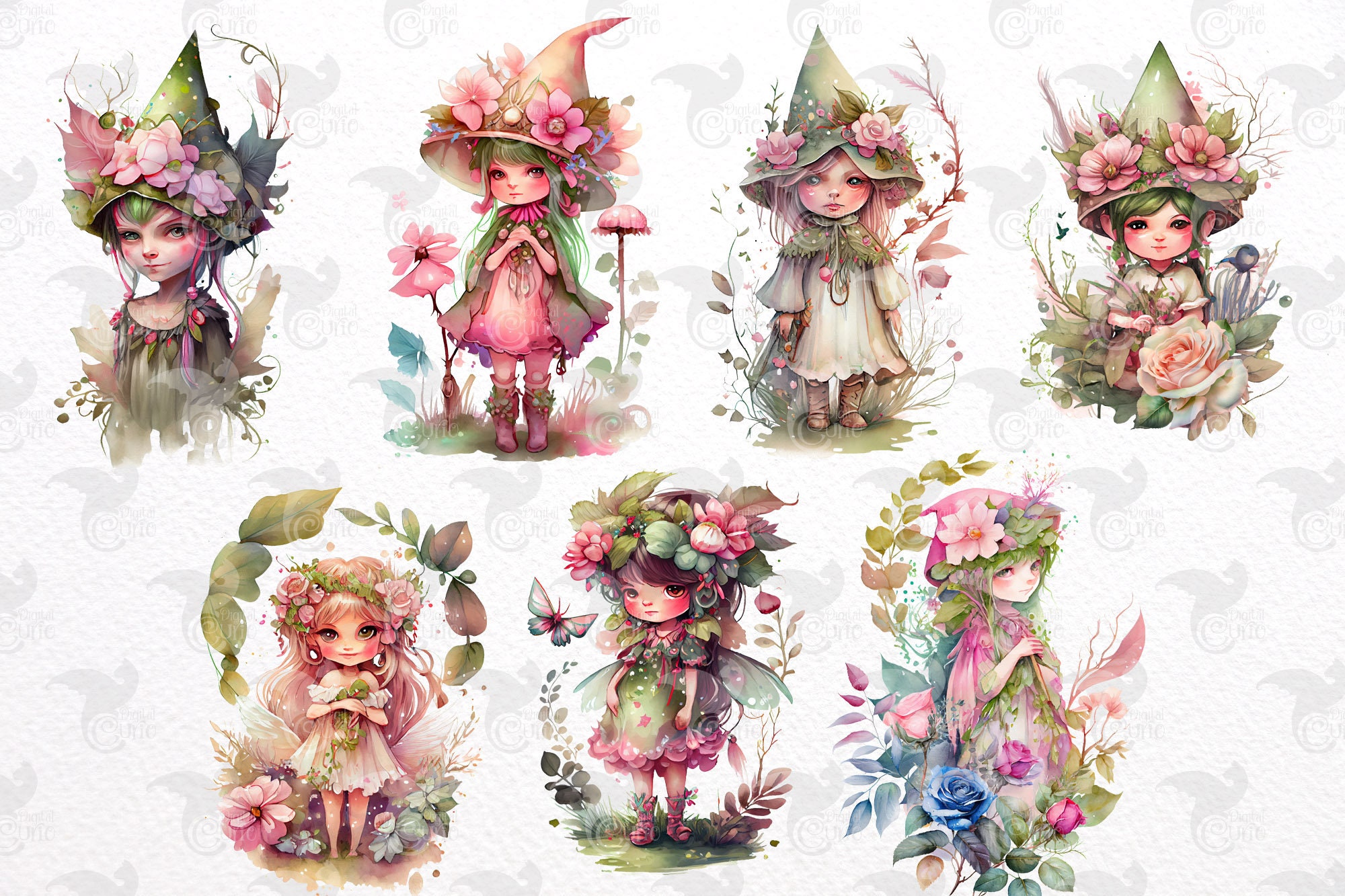 Watercolor Garden Fairy Clipart – Floral Fantasy PNG Graphics (digital ...