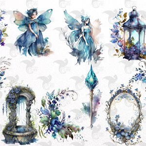 Watercolor Blue Fairy Clipart – Floral Fantasy Graphics (PNG, Digital ...