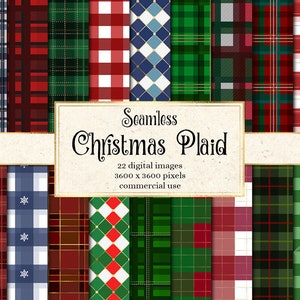 Christmas Plaid Digital Paper, seamless patterns for instant download commercial use printable scrapbook paper image 1