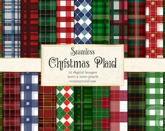 Christmas Plaid Digital Paper, seamless patterns for instant download commercial use printable scrapbook paper