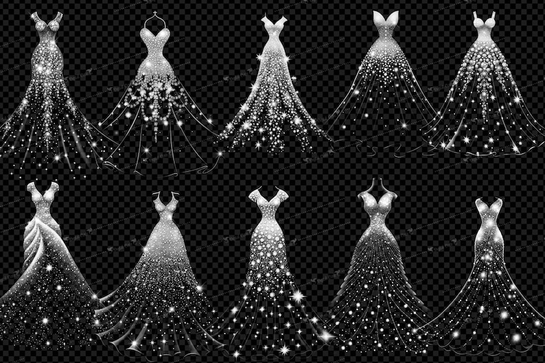 Diamond Gown Clipart, Sparkling Wedding Dress Graphics (PNG, Digital ...