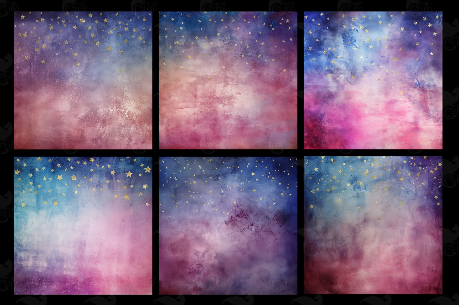 Golden Starry Night Digital Paper, Sunset Texture Pack (digital ...