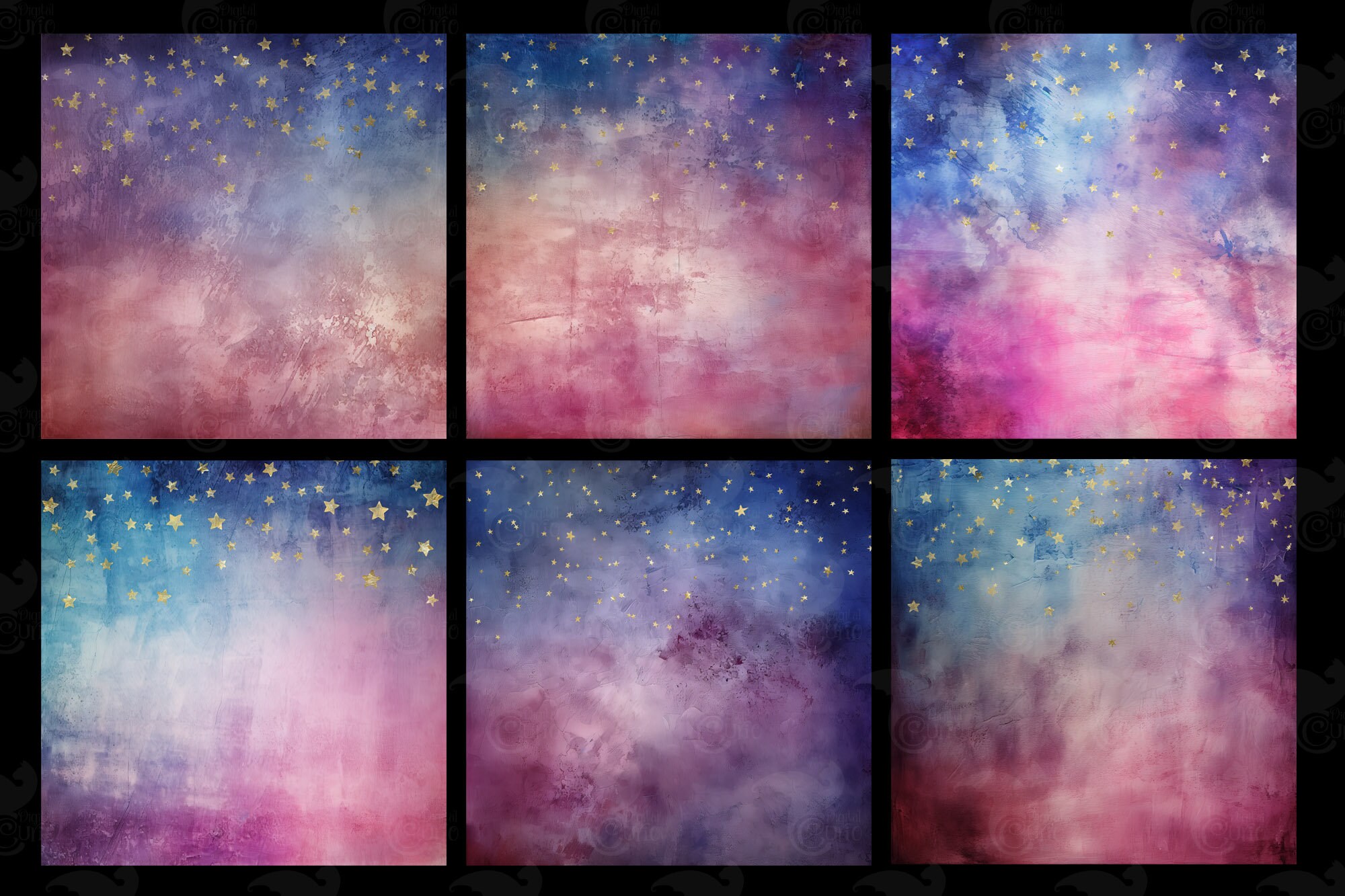 Golden Starry Night Digital Paper, Sunset Texture Pack (digital ...