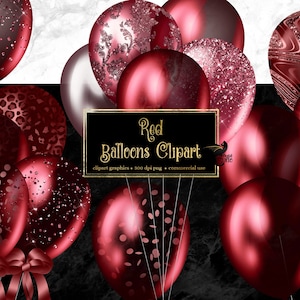 Rote Luftballons Clipart - digitale Clip-Art-Grafiken für Party-Einladungen und kommerzielle Nutzungsdesigns