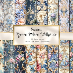 Rokoko Palast Wallpaper Digitales Papier - 20 nahtlose Muster, sofortiger Download Vintage Scrapbook Papier, druckbare Hintergründe