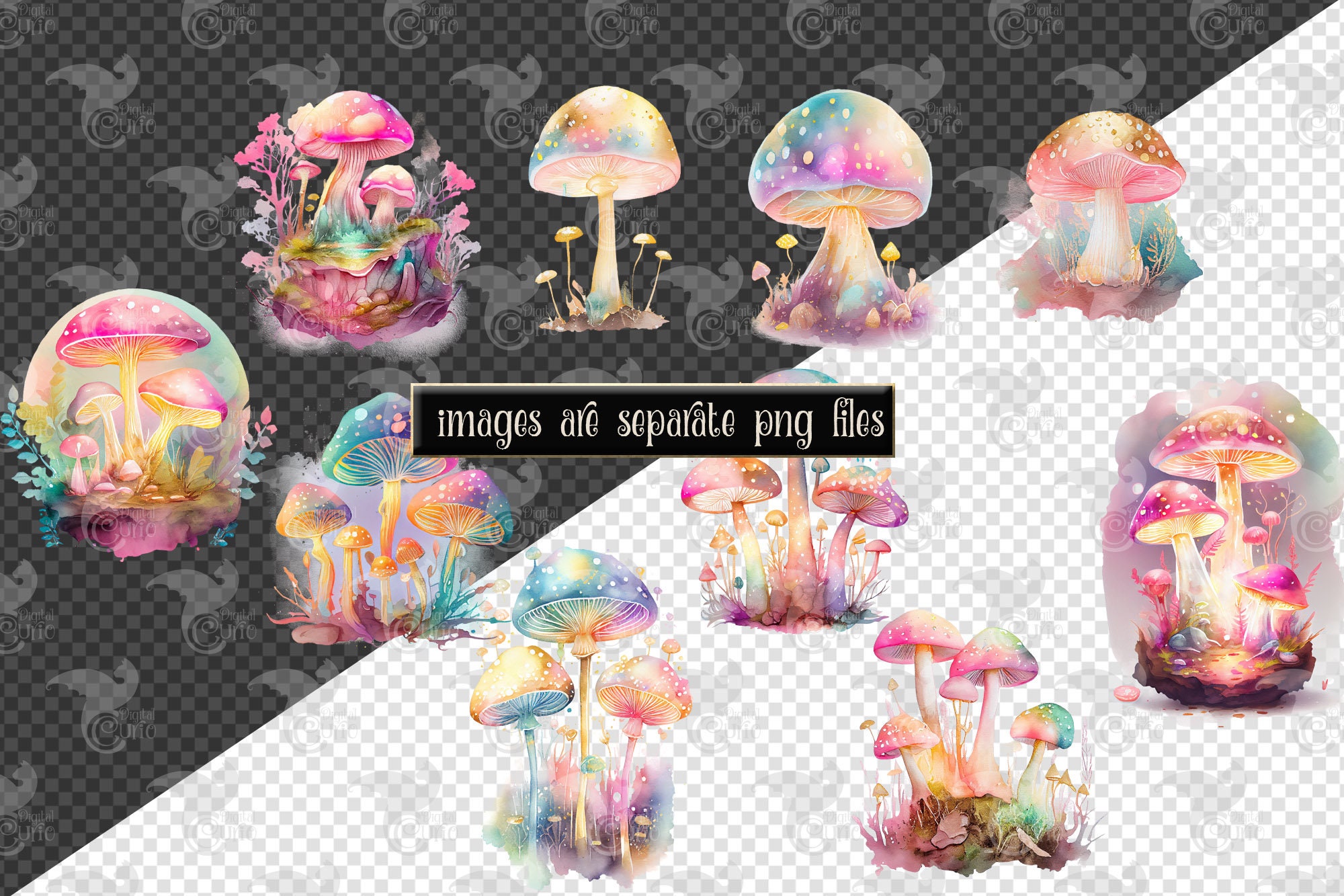 Watercolor Fantasy Mushroom Clipart – Fairy Toadstool House PNG ...