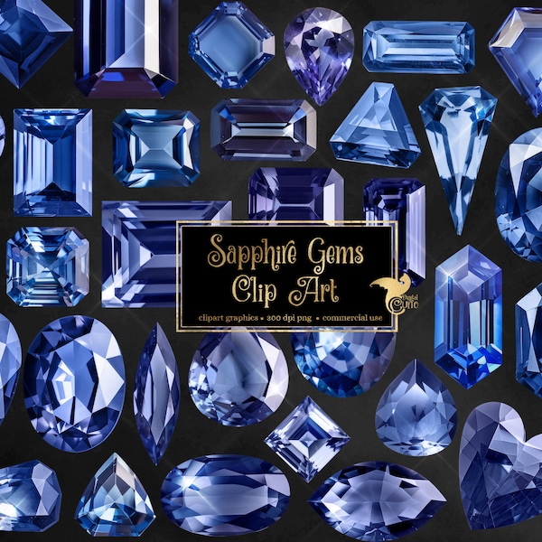 Sapphire Gems Clipart - mystical magic gems, luxury diamond PNG format instant download for commercial use