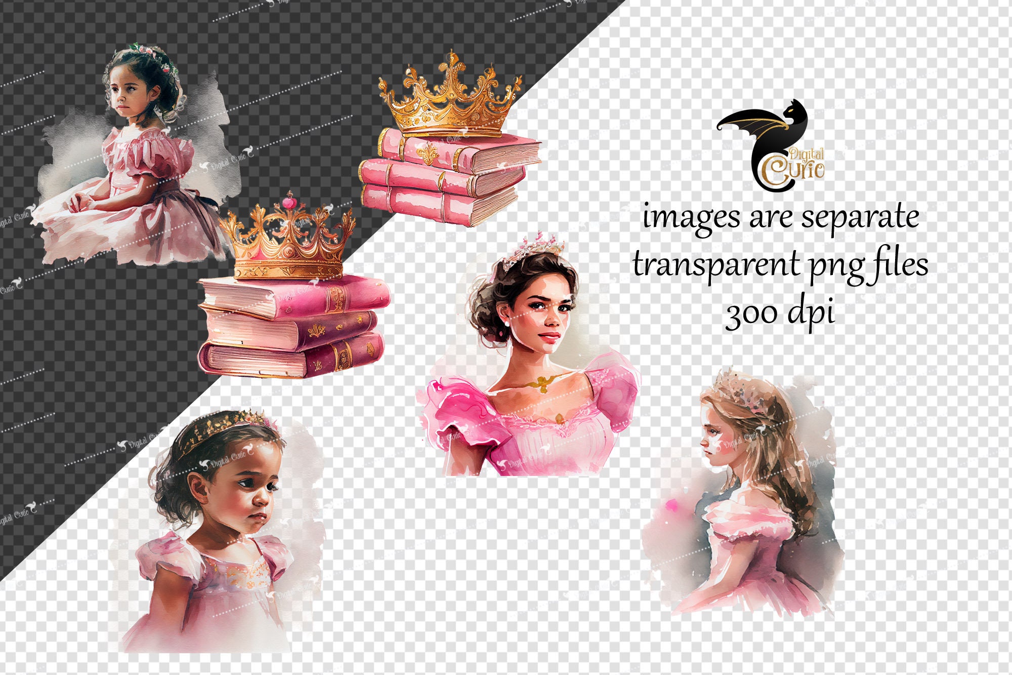 Watercolor Pink Princess Clipart – Fairy Tale Graphics (PNG, Digital ...