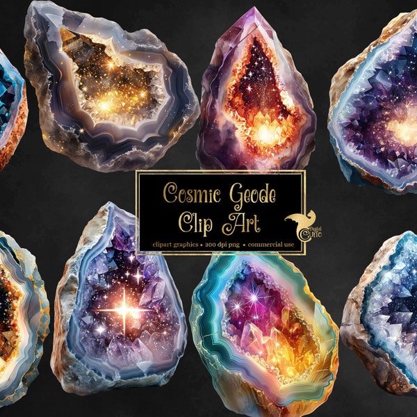 Cosmic Geode Clipart, crystal agate geode digital graphic elements clip art instant download for commercial use