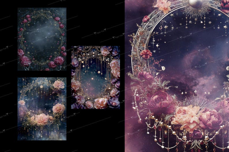 Jewel Moon Digital Paper, Celestial Junk Journal Pages (8.5x11 Paper ...