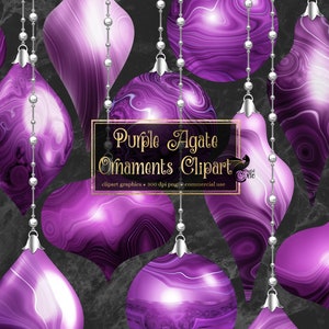 Purple Agate Christmas Ornaments Clipart, digital Christmas ball ornament clip art in png format for commercial use