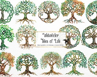Clip art de acuarela del Árbol de la Vida – Nudo celta PNG (Descarga digital)