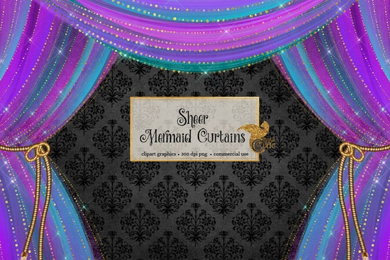Sheer Mermaid Curtains Clipart Gold Pink Purple And Etsy