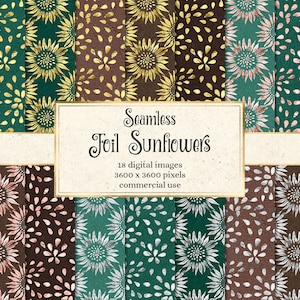 Foil Sunflower Digital Paper, seamless sunflower patterns for instant download commercial use
