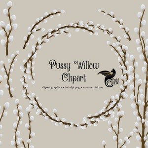 Pussy Willow Clipart med hängen och kransar direkt nedladdning för kommersiellt bruk