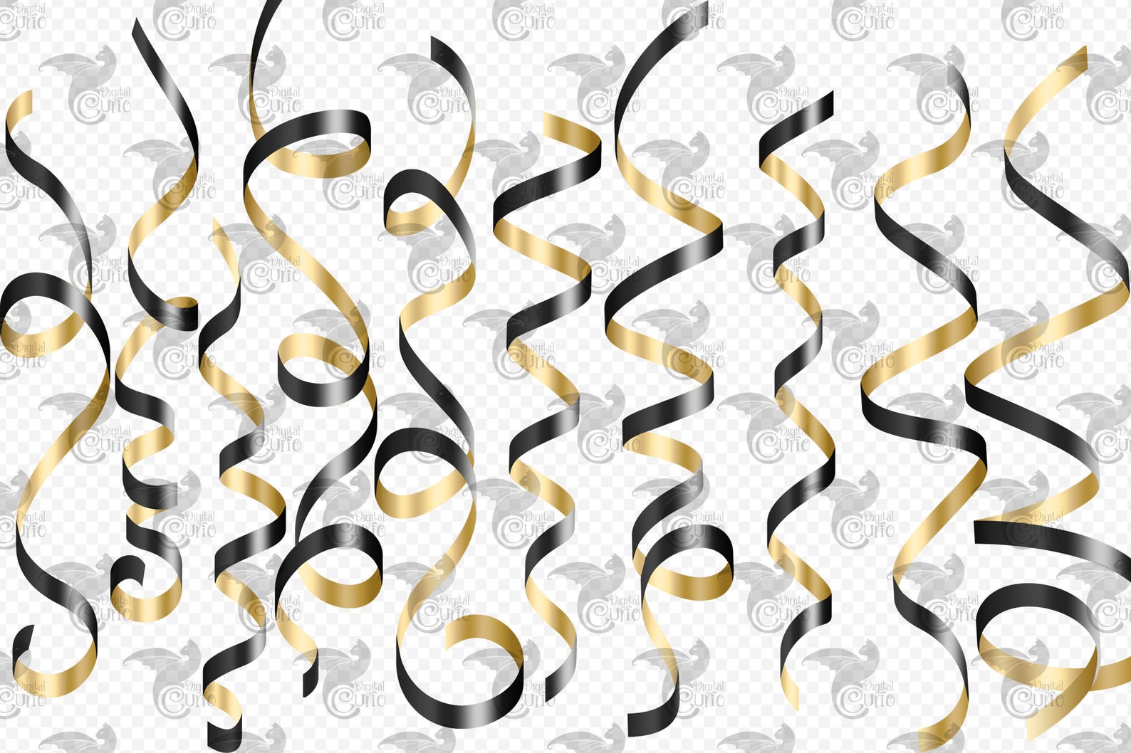 Black and Gold Ribbon Clip Art Curling Ribbons in Png Format Etsy
