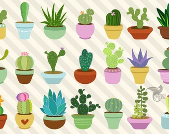 Cacti and Succulents Clip Art - Cactus Desert PNG and Vector Clipart Set for Commercial Use, digital instant download