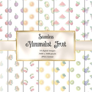 Papel digital de frutas minimalista, ensalada de frutas de patrones sin fisuras para la descarga instantánea de papel imprimible de primavera y verano para uso comercial
