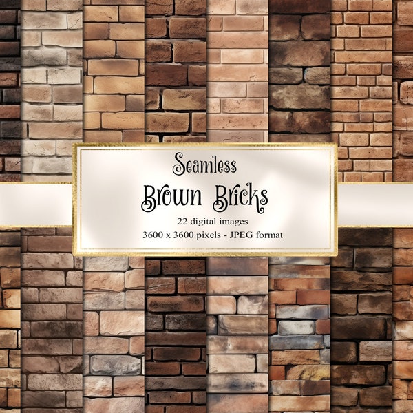 Brown Brick Textures Digital Paper, seamless rustic brick wall digital paper printable scrapbook paper wood planks backgrounds