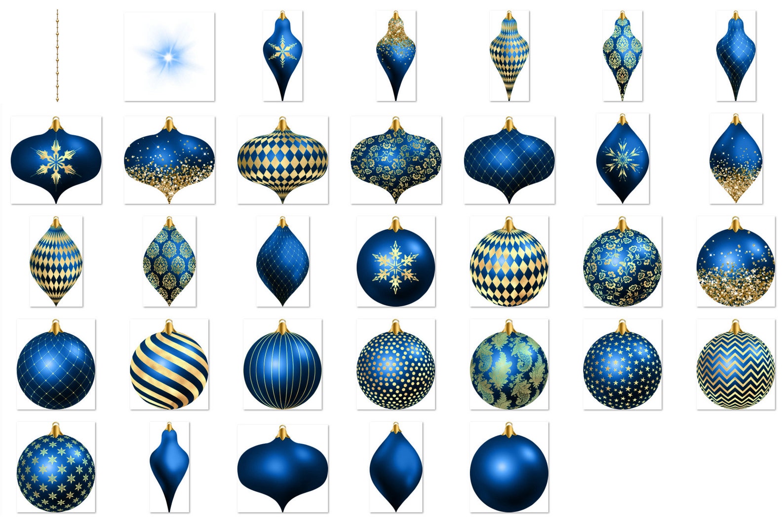 Royal Blue and Gold Christmas Ornaments Clipart Digital Etsy