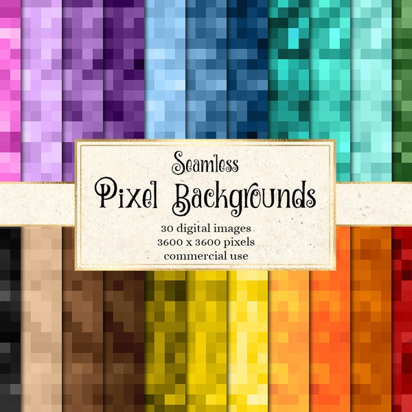 Pixel Digital Paper, motifs de mosaïque de pixels carrés sans soudure papier de scrapbooking imprimable cor utilisation commerciale