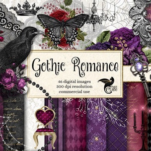 Gothic Romance Digital Scrapbooking Kit, Gothic Valentine clipart gothic digital paper grunge textures for commercial use