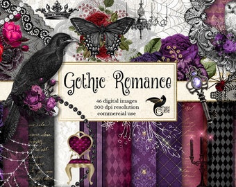 Gothic Romance Digital Scrapbooking Kit, Clipart, Textures (Commercial Use)