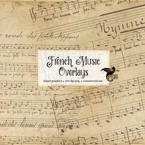 Französische Musik Overlays - Vintage französische handgeschriebene Musiknoten Kompositionen im digitalen PNG-Format sofortiger Download für die kommerzielle Nutzung